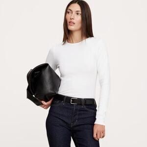 BANANA REPUBLIC Women's Ribbed Long-Sleeve Crew-Neck T-Shirt size L In White